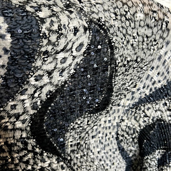 ALBERTO MAKALI Women's Crinkle Sequin Leopard Animal Print Top Blous Black White - Picture 10 of 15